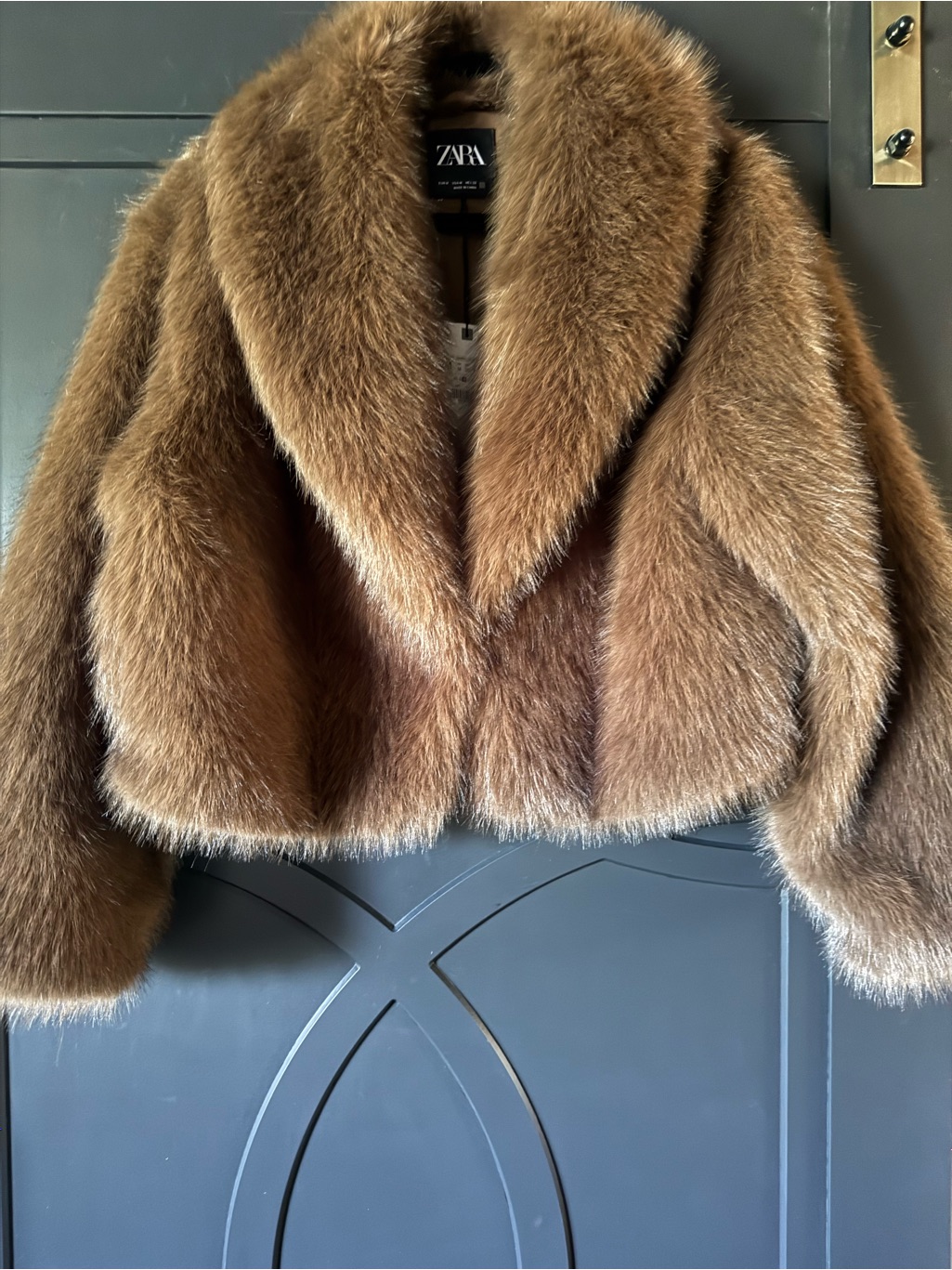 Zara Cropped Faux Fur Jacket In Rich Brown
